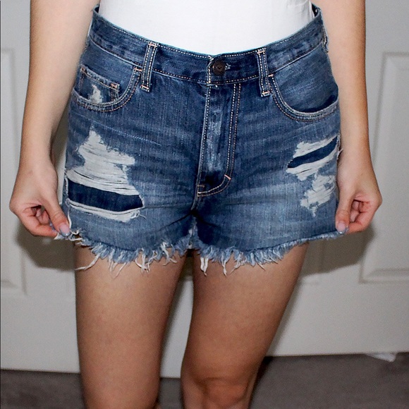 Ripped high waist denim shorts - Picture 1 of 2